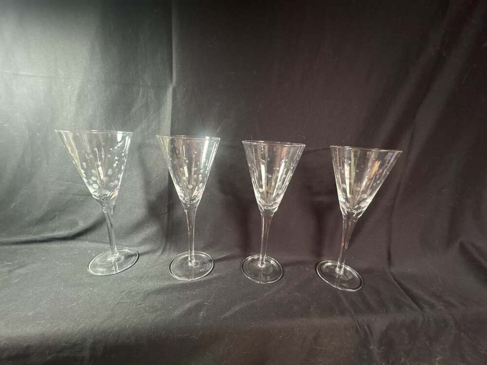 Roscher & Co Etched Long Stemmed Cordial Glasses Polka Dots Set Of 4